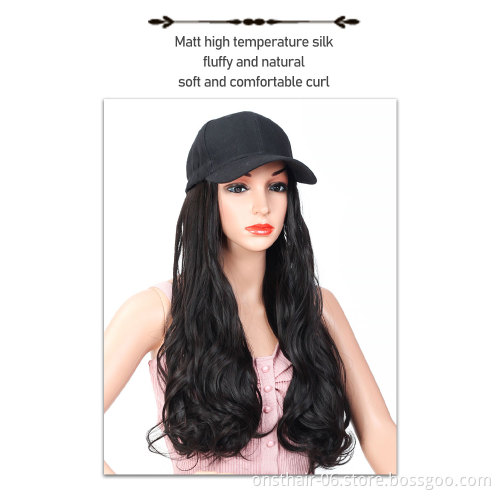 Hat Wig for Women Synthetic Long Wavy Curly Bucket Hat Wig All-in-one 613 Blonde Black Wig with Hat